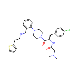 CN(C)CC(=O)N[C@H](Cc1ccc(Cl)cc1)C(=O)N1CCN(c2ccccc2CNCCc2cccs2)CC1 ZINC000028456273