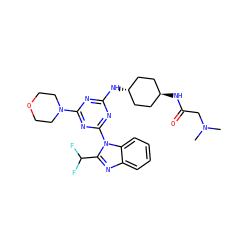 CN(C)CC(=O)N[C@H]1CC[C@H](Nc2nc(N3CCOCC3)nc(-n3c(C(F)F)nc4ccccc43)n2)CC1 ZINC000261146785