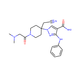 CN(C)CC(=O)N1CCC(CC#N)(n2cc(C(N)=O)c(Nc3ccccc3)n2)CC1 ZINC000220992752