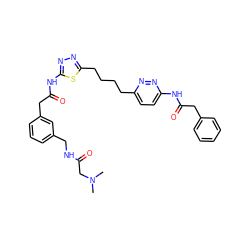 CN(C)CC(=O)NCc1cccc(CC(=O)Nc2nnc(CCCCc3ccc(NC(=O)Cc4ccccc4)nn3)s2)c1 ZINC000169698336