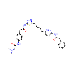 CN(C)CC(=O)Nc1ccc(CC(=O)Nc2nnc(CCCCc3ccc(NC(=O)Cc4ccccc4)nn3)s2)cc1 ZINC000169698332