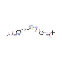 CN(C)CC(=O)Nc1ccc(CCCCc2nnc(NC(=O)Cc3cccc(CNC(=O)OC(C)(C)C)c3)s2)nn1 ZINC000169698391