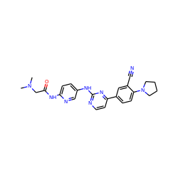 CN(C)CC(=O)Nc1ccc(Nc2nccc(-c3ccc(N4CCCC4)c(C#N)c3)n2)cn1 ZINC000143502956