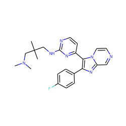 CN(C)CC(C)(C)CNc1nccc(-c2c(-c3ccc(F)cc3)nc3cnccn23)n1 ZINC000063540182