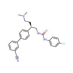 CN(C)CC[C@@H](CNC(=O)Nc1ccc(F)cc1)c1ccc(-c2cccc(C#N)c2)cc1 ZINC000028116304