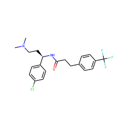 CN(C)CC[C@@H](NC(=O)CCc1ccc(C(F)(F)F)cc1)c1ccc(Cl)cc1 ZINC000028653905