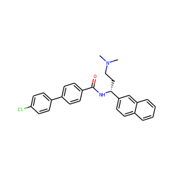 CN(C)CC[C@@H](NC(=O)c1ccc(-c2ccc(Cl)cc2)cc1)c1ccc2ccccc2c1 ZINC000045285008