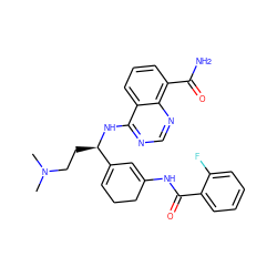 CN(C)CC[C@@H](Nc1ncnc2c(C(N)=O)cccc12)C1=CCCC(NC(=O)c2ccccc2F)=C1 ZINC000167025820