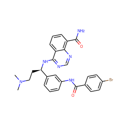 CN(C)CC[C@@H](Nc1ncnc2c(C(N)=O)cccc12)c1cccc(NC(=O)c2ccc(Br)cc2)c1 ZINC000114348394