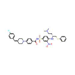 CN(C)CC[C@H](CSc1ccccc1)Nc1ccc(S(=O)(=O)NC(=O)c2ccc(N3CCC(=Cc4ccc(F)cc4)CC3)cc2)cc1[N+](=O)[O-] ZINC000029464768