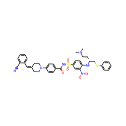 CN(C)CC[C@H](CSc1ccccc1)Nc1ccc(S(=O)(=O)NC(=O)c2ccc(N3CCC(=Cc4ccccc4C#N)CC3)cc2)cc1[N+](=O)[O-] ZINC000029464876