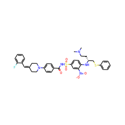 CN(C)CC[C@H](CSc1ccccc1)Nc1ccc(S(=O)(=O)NC(=O)c2ccc(N3CCC(=Cc4ccccc4F)CC3)cc2)cc1[N+](=O)[O-] ZINC000029464843