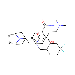 CN(C)CC[C@H](O)C(=O)N(CCN1[C@H]2CC[C@@H]1C[C@H](c1cccc(C(N)=O)c1)C2)CC1CCC(F)(F)CC1 ZINC000117299335