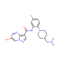 CN(C)CC1CCN(c2ccc(Cl)cc2NC(=O)c2cnn3cc(O)cnc23)CC1 ZINC000113654472