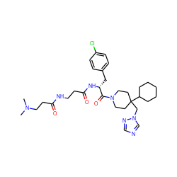 CN(C)CCC(=O)NCCC(=O)N[C@H](Cc1ccc(Cl)cc1)C(=O)N1CCC(Cn2cncn2)(C2CCCCC2)CC1 ZINC000027435195