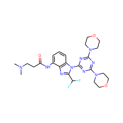 CN(C)CCC(=O)Nc1cccc2c1nc(C(F)F)n2-c1nc(N2CCOCC2)nc(N2CCOCC2)n1 ZINC000096271514