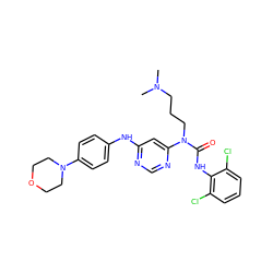 CN(C)CCCN(C(=O)Nc1c(Cl)cccc1Cl)c1cc(Nc2ccc(N3CCOCC3)cc2)ncn1 ZINC000036187623