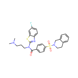 CN(C)CCCN(C(=O)c1ccc(S(=O)(=O)N2CCc3ccccc3C2)cc1)c1nc2ccc(F)cc2s1 ZINC000038144530