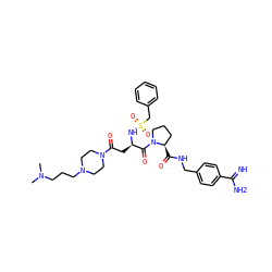 CN(C)CCCN1CCN(C(=O)C[C@@H](NS(=O)(=O)Cc2ccccc2)C(=O)N2CCC[C@H]2C(=O)NCc2ccc(C(=N)N)cc2)CC1 ZINC000072178668