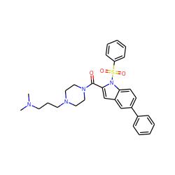 CN(C)CCCN1CCN(C(=O)c2cc3cc(-c4ccccc4)ccc3n2S(=O)(=O)c2ccccc2)CC1 ZINC000045187408