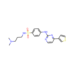 CN(C)CCCNS(=O)(=O)c1ccc(Nc2nccc(-c3ccsc3)n2)cc1 ZINC000049110445