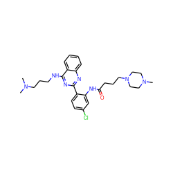 CN(C)CCCNc1nc(-c2ccc(Cl)cc2NC(=O)CCCN2CCN(C)CC2)nc2ccccc12 ZINC000095560149