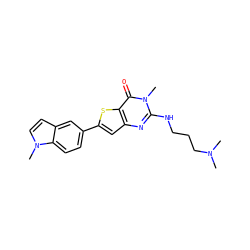 CN(C)CCCNc1nc2cc(-c3ccc4c(ccn4C)c3)sc2c(=O)n1C ZINC000061897011