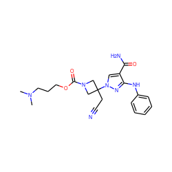 CN(C)CCCOC(=O)N1CC(CC#N)(n2cc(C(N)=O)c(Nc3ccccc3)n2)C1 ZINC000222090564