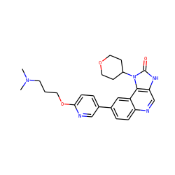 CN(C)CCCOc1ccc(-c2ccc3ncc4[nH]c(=O)n(C5CCOCC5)c4c3c2)cn1 ZINC001772655502