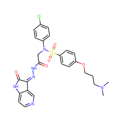 CN(C)CCCOc1ccc(S(=O)(=O)N(CC(=O)N/N=C2\C(=O)Nc3ccncc32)c2ccc(Cl)cc2)cc1 ZINC000101134946