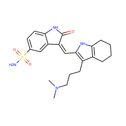 CN(C)CCCc1c(/C=C2\C(=O)Nc3ccc(S(N)(=O)=O)cc32)[nH]c2c1CCCC2 ZINC000013588462