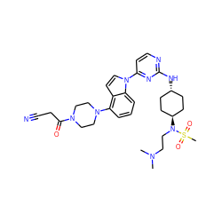 CN(C)CCN([C@H]1CC[C@H](Nc2nccc(-n3ccc4c(N5CCN(C(=O)CC#N)CC5)cccc43)n2)CC1)S(C)(=O)=O ZINC000261132161