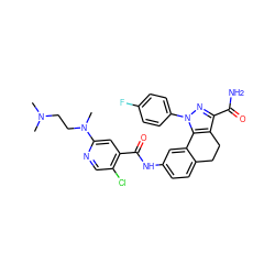 CN(C)CCN(C)c1cc(C(=O)Nc2ccc3c(c2)-c2c(c(C(N)=O)nn2-c2ccc(F)cc2)CC3)c(Cl)cn1 ZINC000049746352