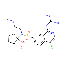 CN(C)CCN(C1(C(=O)O)CCCC1)S(=O)(=O)c1ccc2c(Cl)cnc(N=C(N)N)c2c1 ZINC000014960839