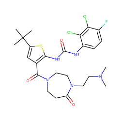 CN(C)CCN1CCN(C(=O)c2cc(C(C)(C)C)sc2NC(=O)Nc2ccc(F)c(Cl)c2Cl)CCC1=O ZINC000082153061