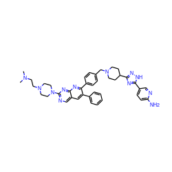 CN(C)CCN1CCN(c2ncc3cc(-c4ccccc4)c(-c4ccc(CN5CCC(c6n[nH]c(-c7ccc(N)nc7)n6)CC5)cc4)nc3n2)CC1 ZINC000049889351