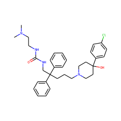 CN(C)CCNC(=O)NCC(CCCN1CCC(O)(c2ccc(Cl)cc2)CC1)(c1ccccc1)c1ccccc1 ZINC000027214553