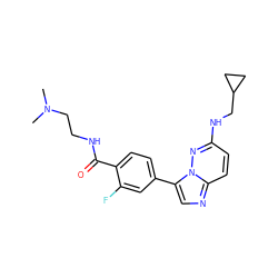 CN(C)CCNC(=O)c1ccc(-c2cnc3ccc(NCC4CC4)nn23)cc1F ZINC000072178194