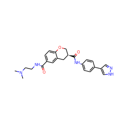 CN(C)CCNC(=O)c1ccc2c(c1)C[C@H](C(=O)Nc1ccc(-c3cn[nH]c3)cc1)CO2 ZINC000040919112