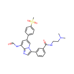 CN(C)CCNC(=O)c1cccc(-c2cnc3c(NC=O)cc(-c4ccc(S(C)(=O)=O)cc4)cn23)c1 ZINC000061903031