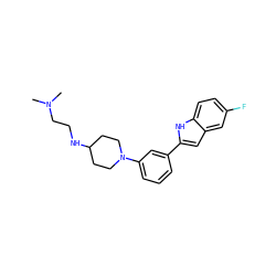 CN(C)CCNC1CCN(c2cccc(-c3cc4cc(F)ccc4[nH]3)c2)CC1 ZINC000618009293