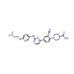 CN(C)CCNc1ccc(Nc2nccc(-c3ccc(N4CCC(C(N)=O)CC4)c(C#N)c3)n2)cn1 ZINC000143607076