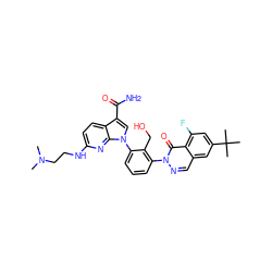 CN(C)CCNc1ccc2c(C(N)=O)cn(-c3cccc(-n4ncc5cc(C(C)(C)C)cc(F)c5c4=O)c3CO)c2n1 ZINC000143495729