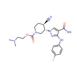 CN(C)CCOC(=O)N1CC[C@@H](C#N)[C@H](n2cc(C(N)=O)c(Nc3ccc(F)cc3)n2)C1 ZINC000221257062