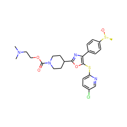 CN(C)CCOC(=O)N1CCC(c2nc(-c3ccc([S@+](C)[O-])cc3)c(Sc3ccc(Cl)cn3)o2)CC1 ZINC000199816636