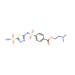 CN(C)CCOC(=O)c1ccc(S(=O)(=O)Nc2nnc(S(N)(=O)=O)s2)cc1 ZINC000003925312