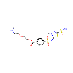 CN(C)CCOCCOC(=O)c1ccc(S(=O)(=O)/N=c2/sc(S(N)(=O)=O)nn2C)cc1 ZINC000013537571