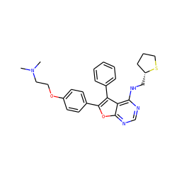 CN(C)CCOc1ccc(-c2oc3ncnc(NC[C@@H]4CCCS4)c3c2-c2ccccc2)cc1 ZINC000084742073