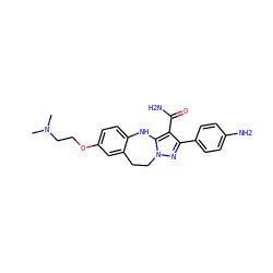 CN(C)CCOc1ccc2c(c1)CCn1nc(-c3ccc(N)cc3)c(C(N)=O)c1N2 ZINC000045388144