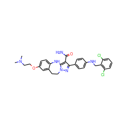 CN(C)CCOc1ccc2c(c1)CCn1nc(-c3ccc(NCc4c(Cl)cccc4Cl)cc3)c(C(N)=O)c1N2 ZINC000049757450